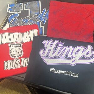 Bundle of 4 XL graphic tees -Polo red Sac Kings black police red grandpa gray